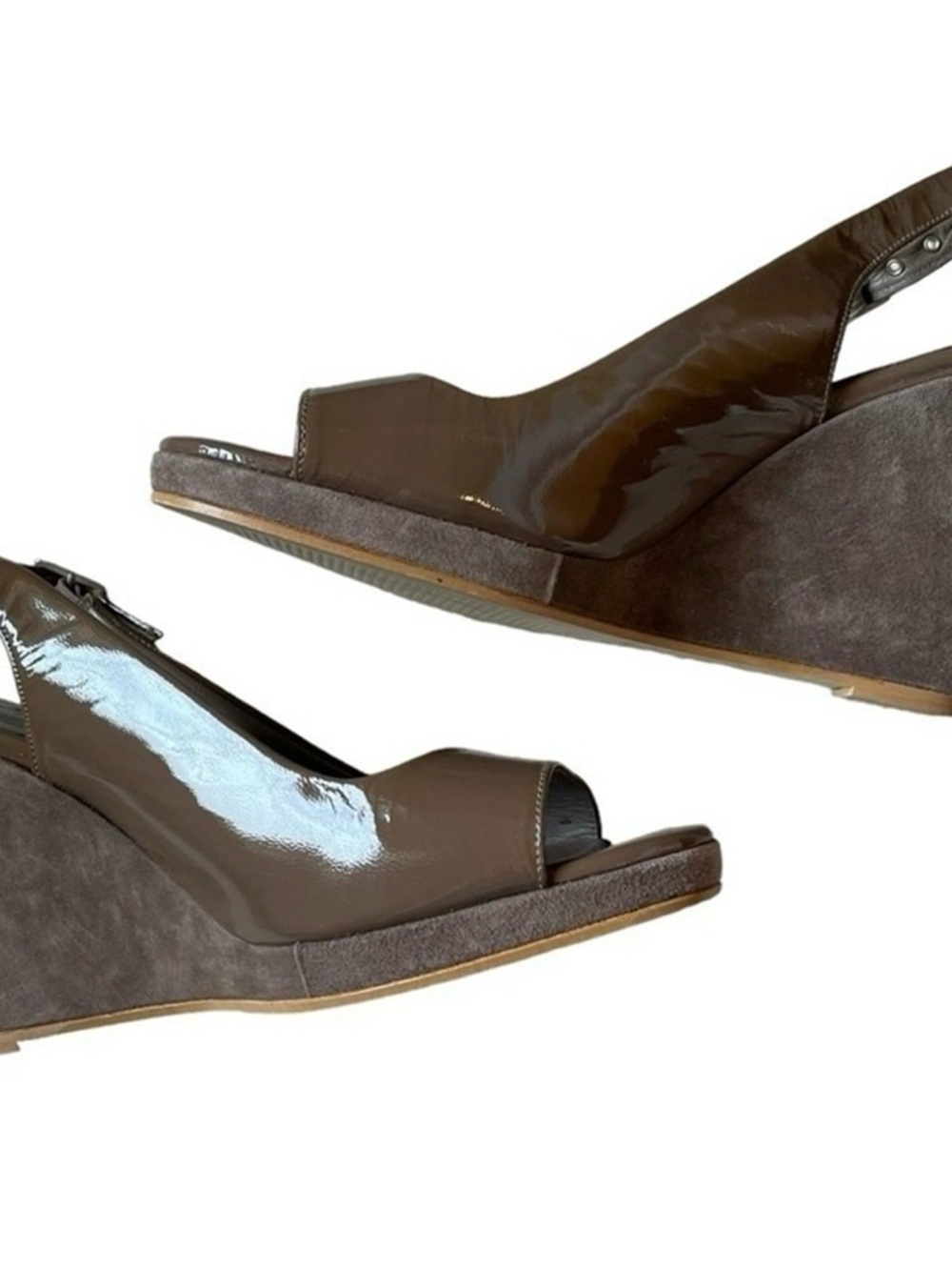 Boden Brown Patent Peep-Toe Wedge Sandals